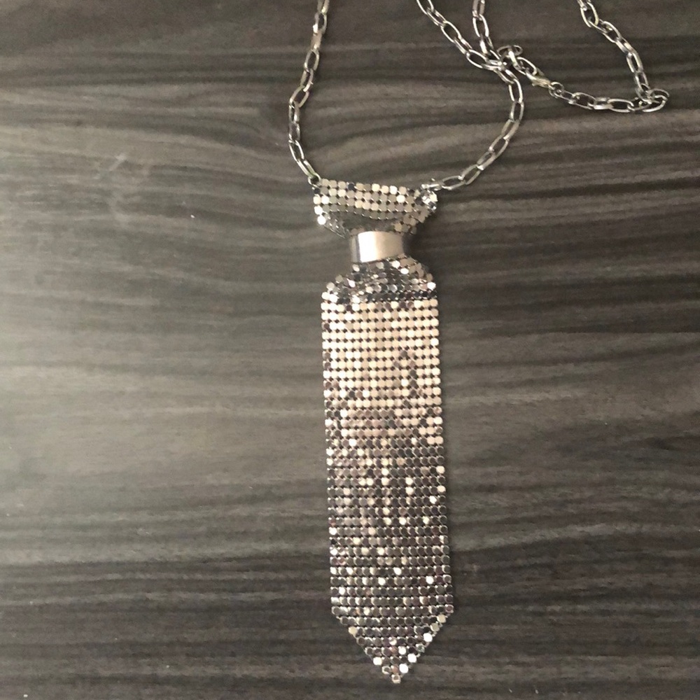 Charcoal silver tie necklace